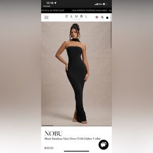 Club London- NOBU Black Bandeau Maxi Dress With Halter- Collar